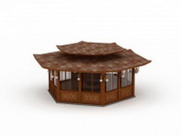 Traditional wooden pavilion 3d model preview