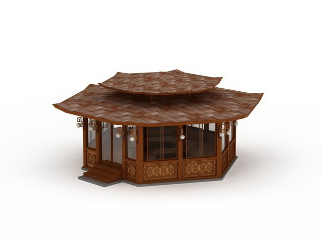 Traditional wooden pavilion 3d rendering