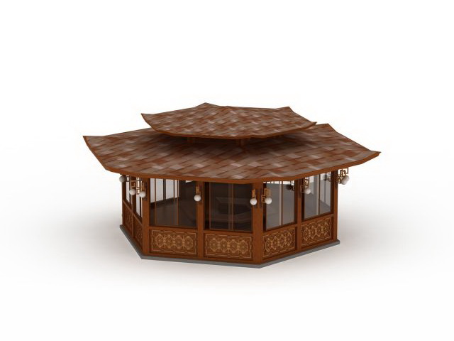 Traditional wooden pavilion 3d rendering