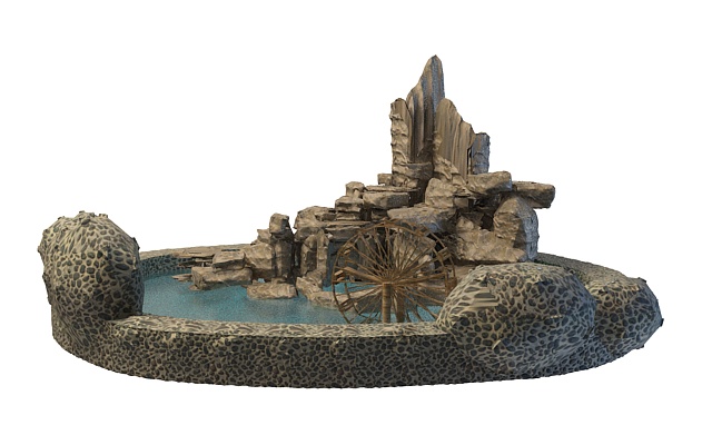Rock garden and pool 3d rendering