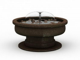 Round stone garden water fountain 3d model preview
