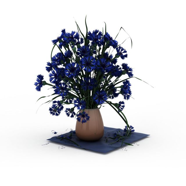 Cornflowers in vase 3d rendering