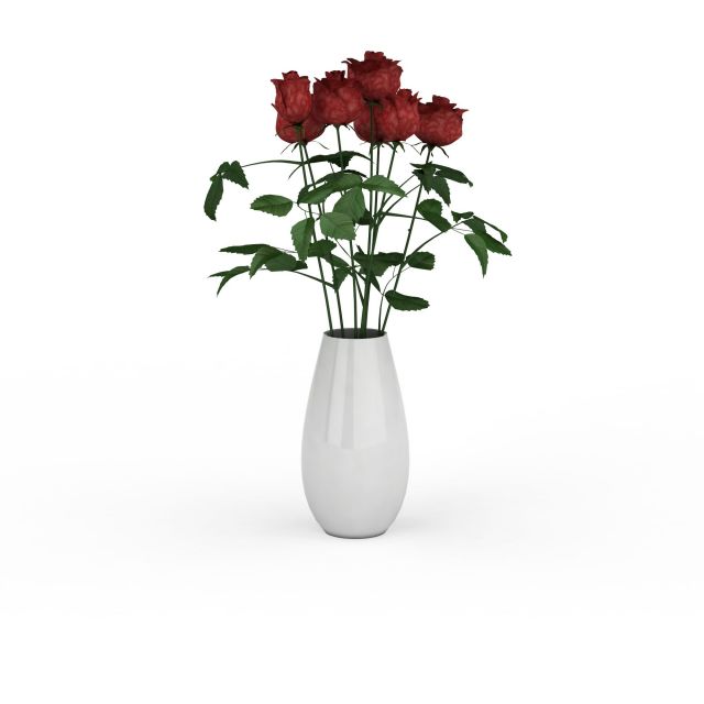 Red roses in vase 3d rendering