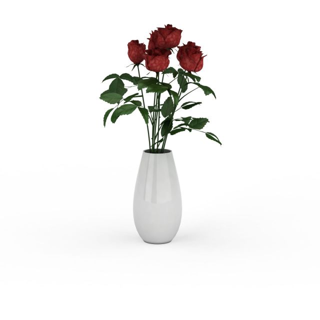 Red roses in vase 3d rendering