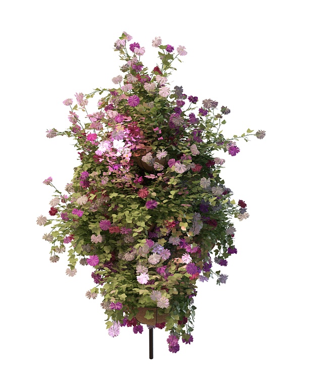 Outdoor metal flower stand with plants 3d rendering