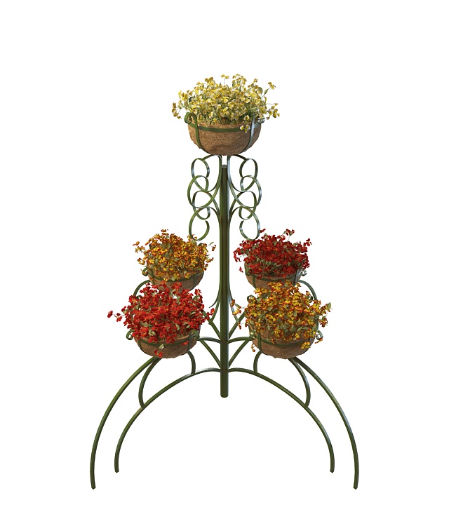 Decorative flower pot stand metal 3d rendering