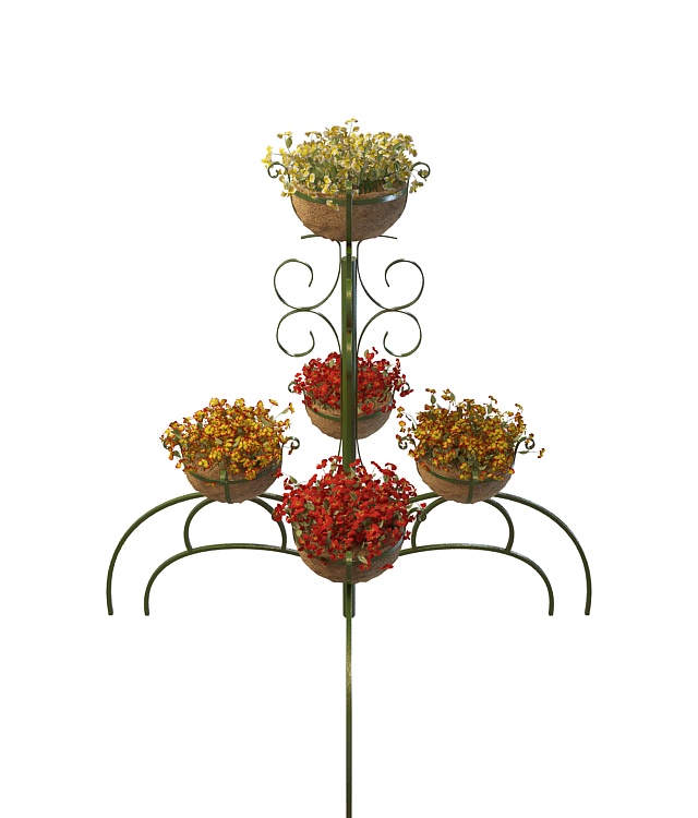 Decorative flower pot stand metal 3d rendering