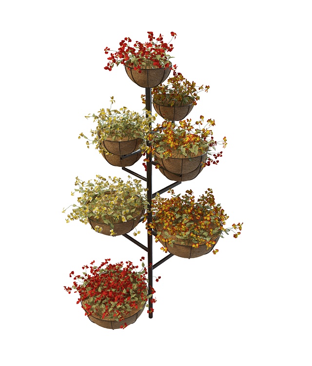 Multi-level plant stand with pot flower 3d rendering