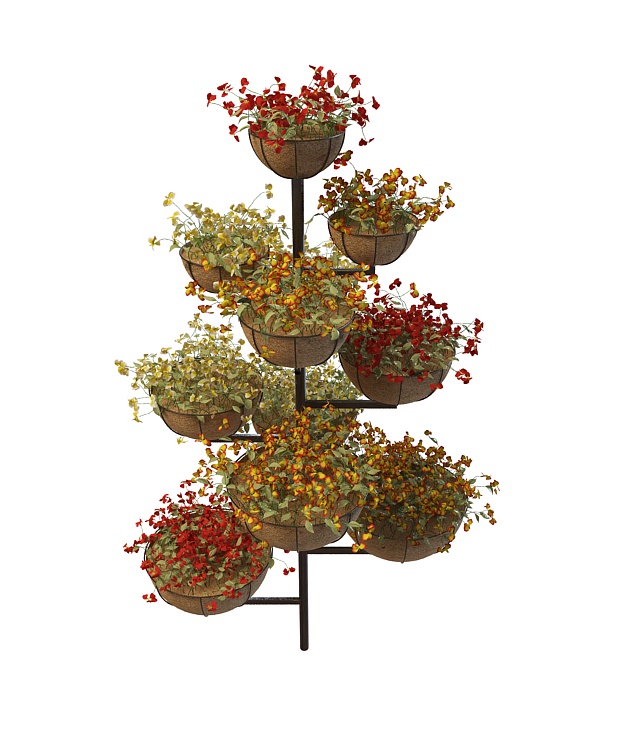 Multi-level plant stand with pot flower 3d rendering