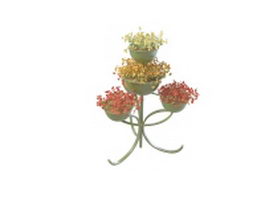 Metal plant stand with decorative flowers 3d preview