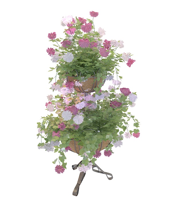 2 Tier planter stand and potted flower 3d rendering