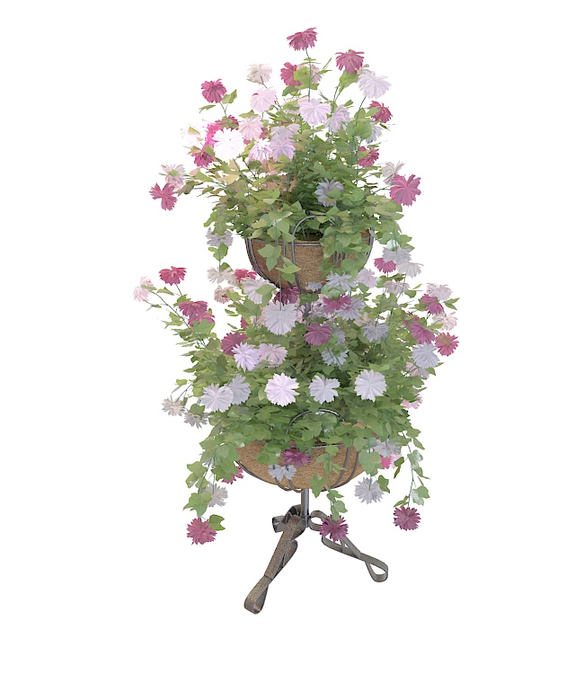 2 Tier planter stand and potted flower 3d rendering