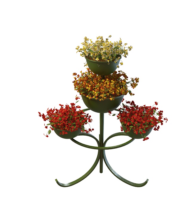 3 Tier planter stand with flowers 3d rendering