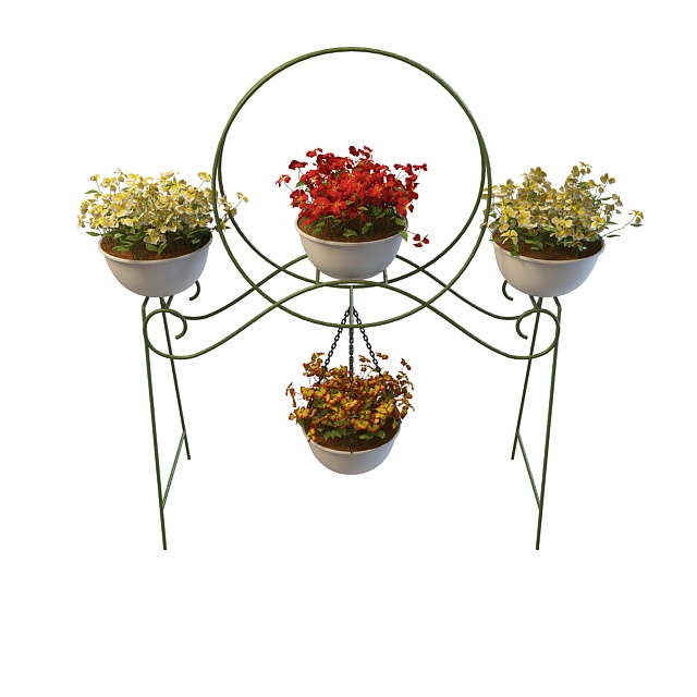 Decorative planter stand with flowers 3d rendering