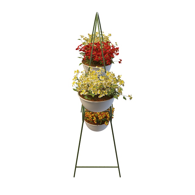 Decorative planter stand with flowers 3d rendering