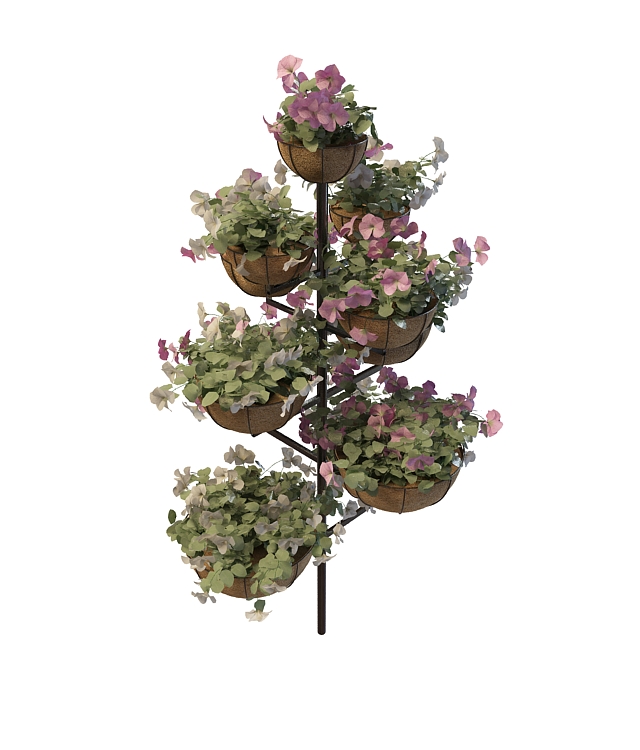 Garden planter stand with flowers 3d rendering