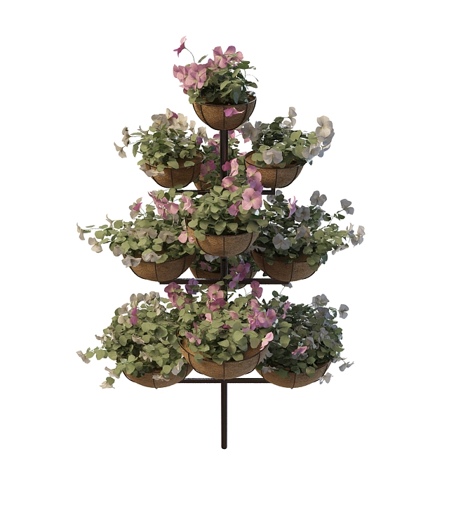 Garden planter stand with flowers 3d rendering