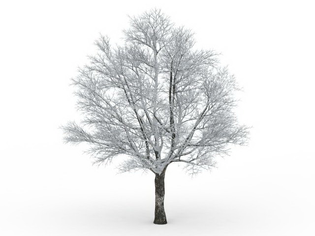 Snow falling on tree 3d rendering