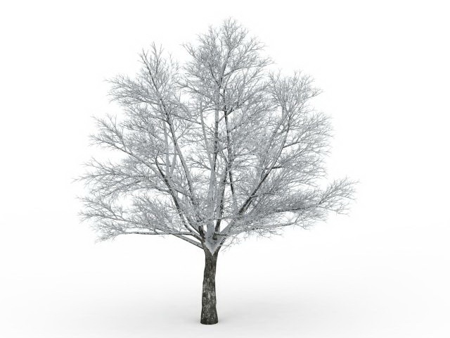 Snow falling on tree 3d rendering
