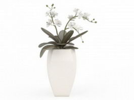 Fresh white flowers in pot 3d preview