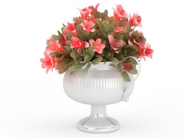 Pink flowers in vase 3d rendering