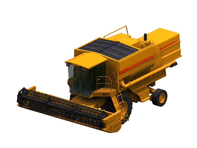 Yellow combine harvester 3d rendering