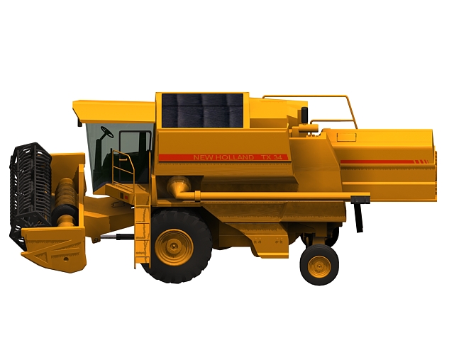 Yellow combine harvester 3d rendering