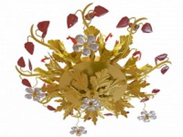 Gold leaf & flower chandelier 3d model preview