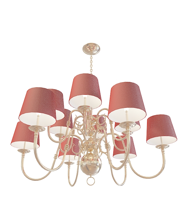 Red chandelier with shades 3d rendering