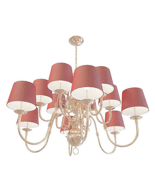 Red chandelier with shades 3d rendering