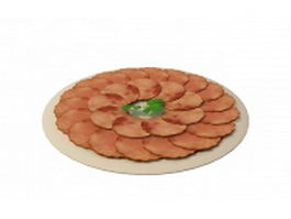 Sliced ham on plate 3d preview