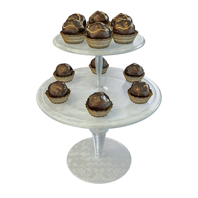 Chocolate dessert on plate 3d rendering