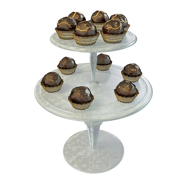 Chocolate dessert on plate 3d rendering