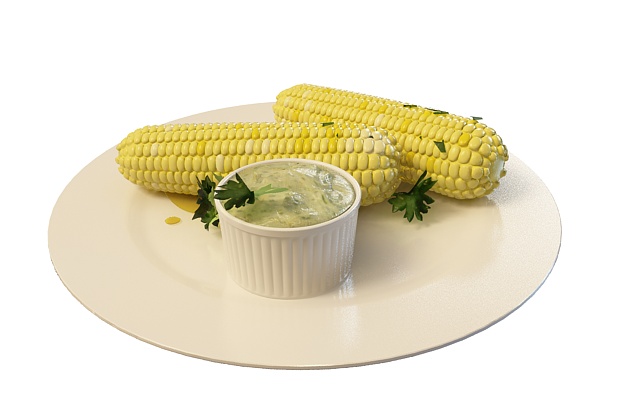 Boiled sweet corn 3d rendering