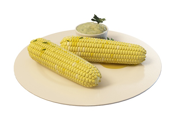 Boiled sweet corn 3d rendering