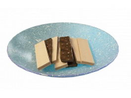 Chocolate wafers in blue plate 3d model preview