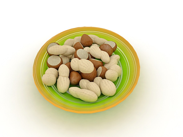 Chestnuts and peanuts on plate 3d rendering