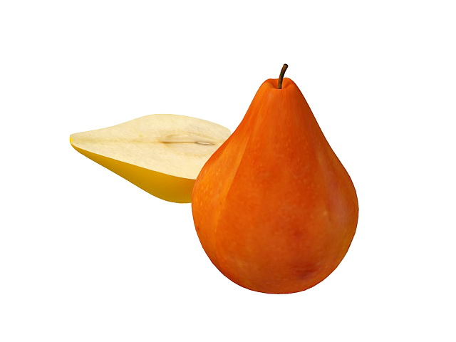 Red pear and half of pear 3d rendering