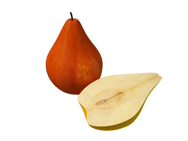 Red pear and half of pear 3d rendering