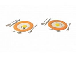 Fried eggs on plate 3d model preview