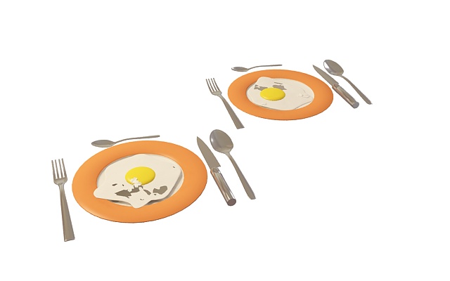 Fried eggs on plate 3d rendering