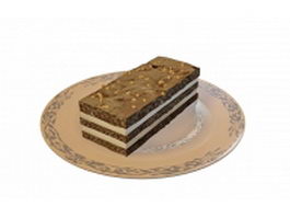 Chocolate cake on plate 3d model preview