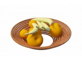 Apples and bananas in basket 3d model preview