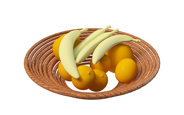 Apples and bananas in basket 3d rendering