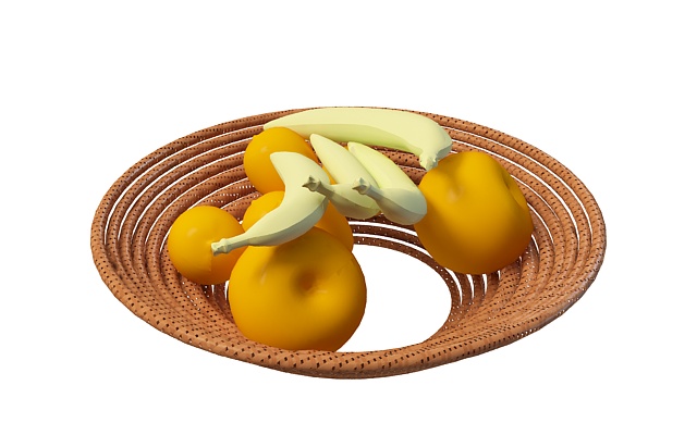 Apples and bananas in basket 3d rendering