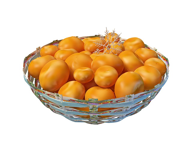 Persimmons fruit in basket 3d rendering