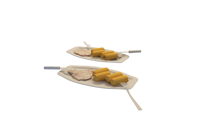 Steaks and sausages 3d rendering