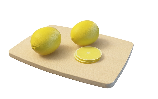 Lemon on cutting board 3d rendering