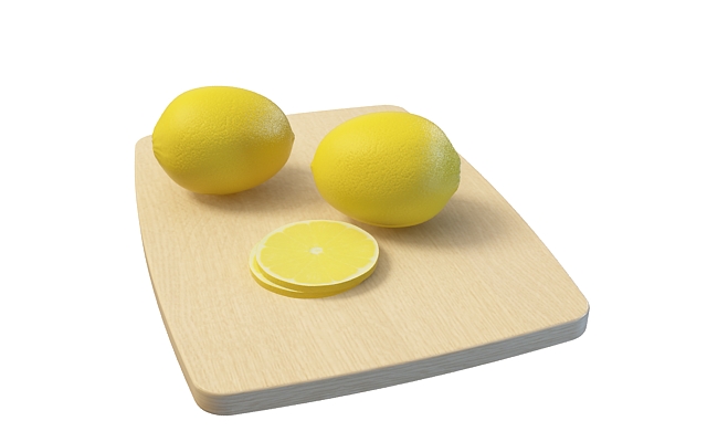 Lemon on cutting board 3d rendering