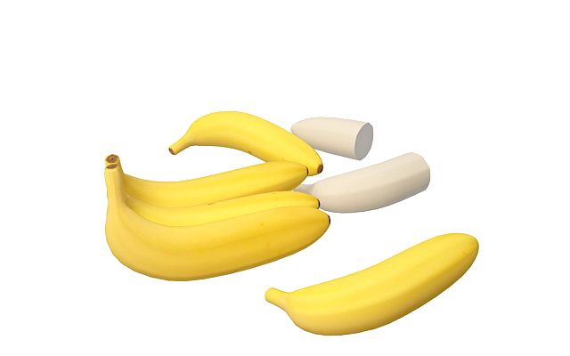 Yellow bananas with peeled banana 3d rendering